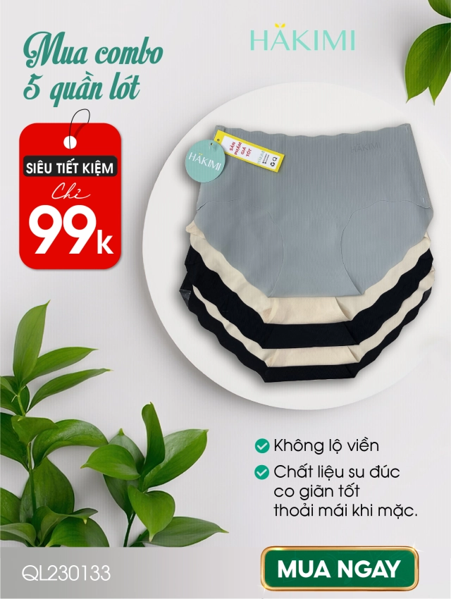Combo 5 quần Lót Nữ Đúc Su Không Viền, Không Đường May, Mềm Mịn HAKIMI QL230133